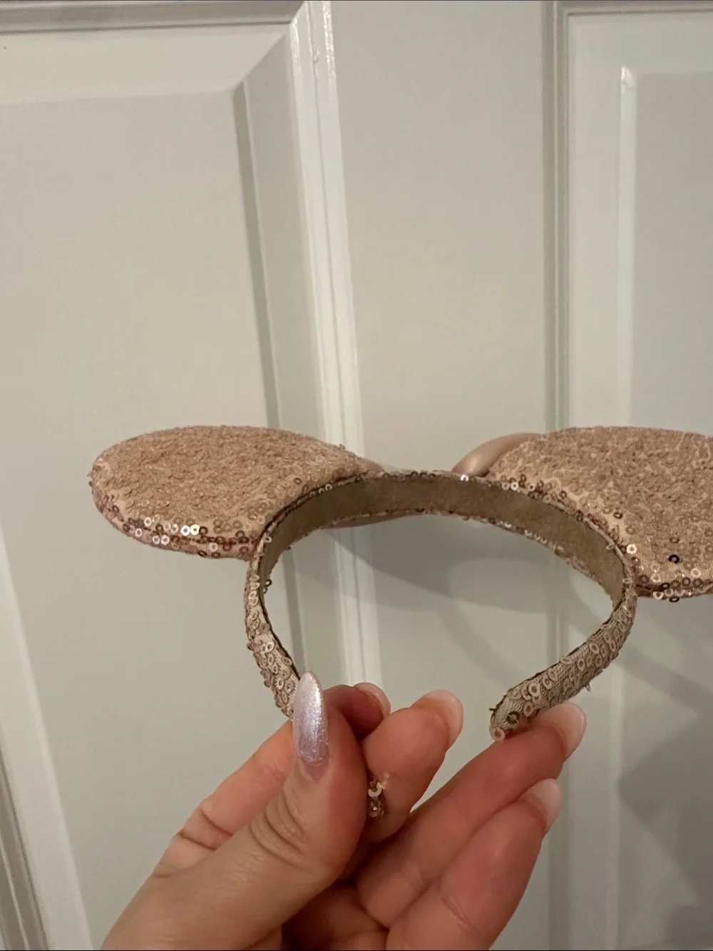 Girls Sequin Mouse Ear Headband with Satin Bow - Blush